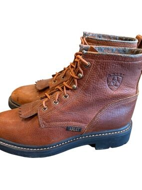 Ariat Rust Brown Leather Lace-Up Work Boots
